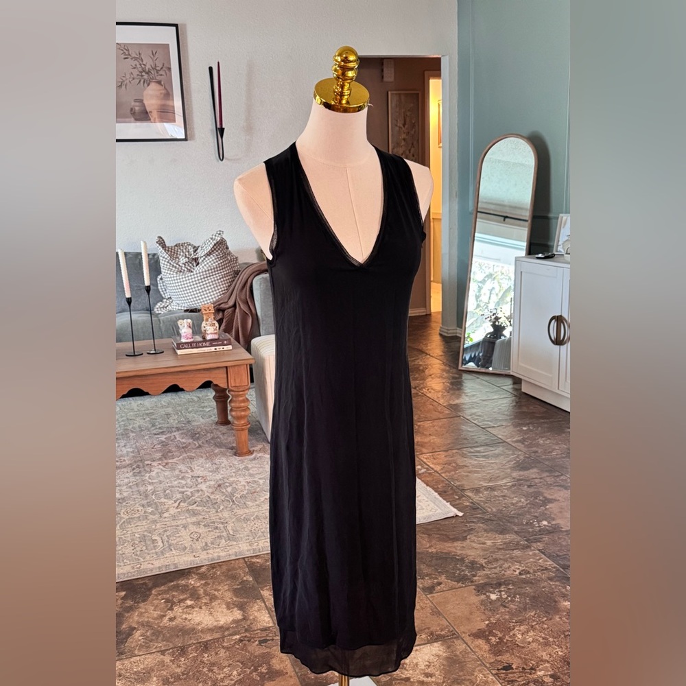 Vince Black Silk Sleeveless Tank Shift Midi Dress